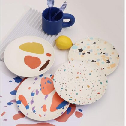 4PCS/Set Nordic Style Hand-Painted Bamboo Fiber Plate Kitchen Supplies