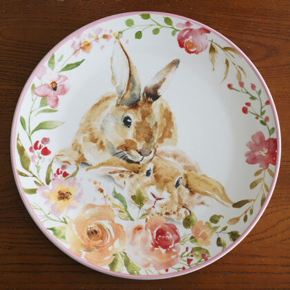 European Flower Cute Rabbit Pastoral Dessert Plate